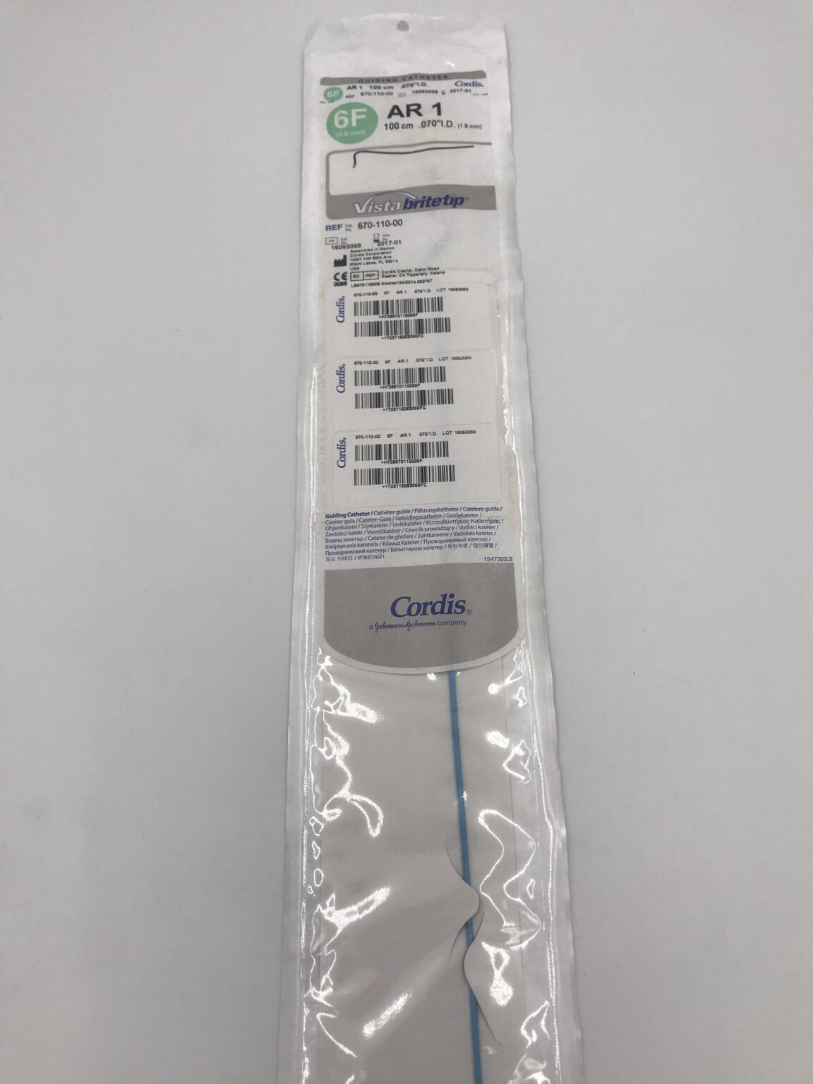 CORDIS 670-110-00 Vista Brite Tip Guiding Catheter AR 1 6F (X