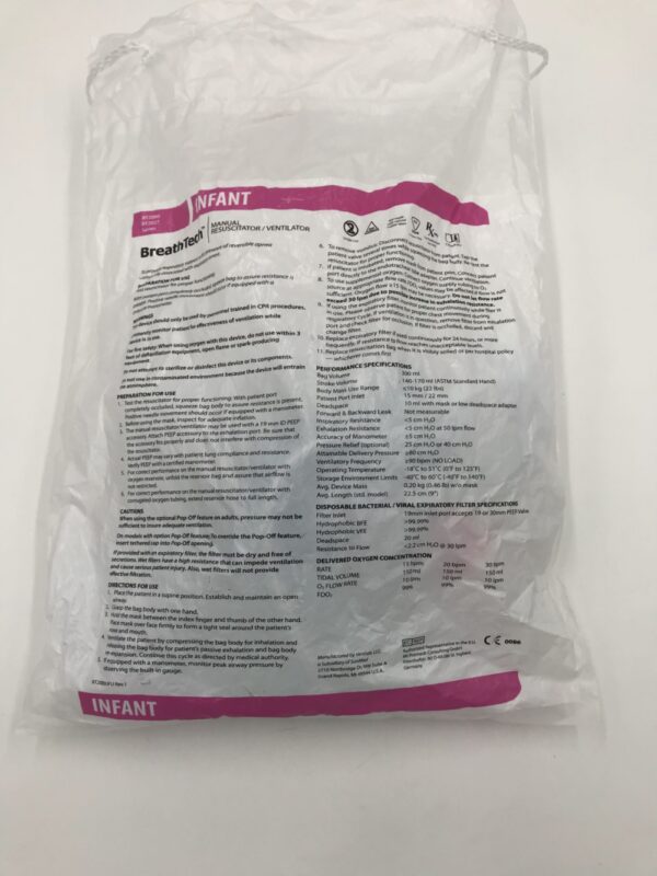 Ventlab BT2016 SunMed BreathTech Infant Bag with Mask, Inflatable O2 Bag Reservoir, Pop-Off and Manometer