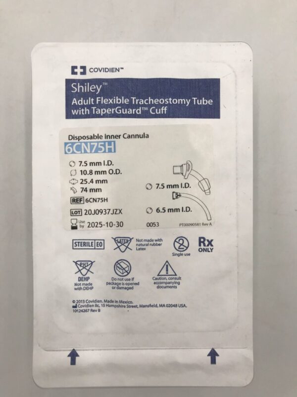 COVIDIEN 6CN75H Shiley Adult Flexible Tracheostomy Tube w/TaperGuard Cuff, Disp Inner Cannula