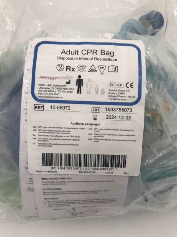 MERCURY MEDICAL 10-55073 Adult CPR Bag Disposable Manual Resuscitator