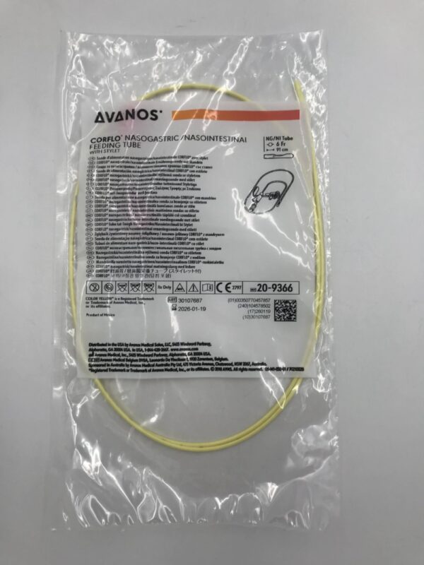 AVANOS 20-9366 Corflo Nasogastric/Nasointestinal Feeding Tube w/Stylet 6F