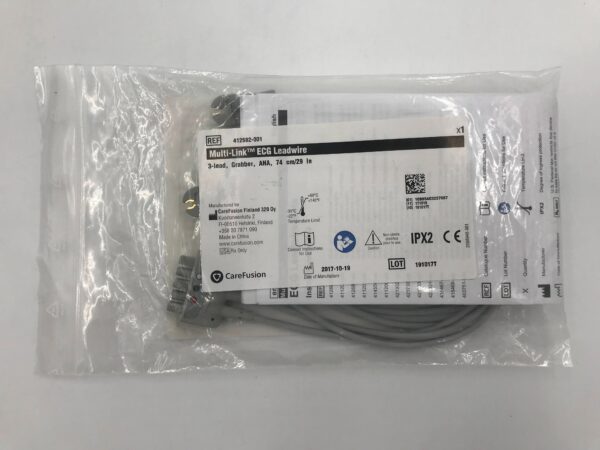 CareFusion 412682-001 Multi-Link ECG Leadwire 3-Lead, Grabber, AHA, 74cm/29in