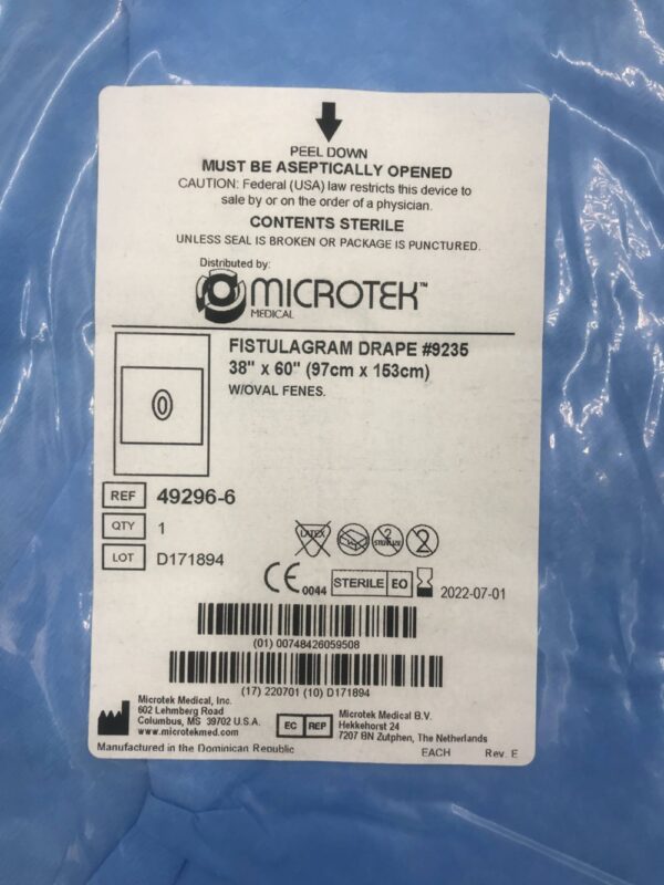 MICROTEK MEDICAL 49296-6 Fistulagram Drape 38in x 60in (X)