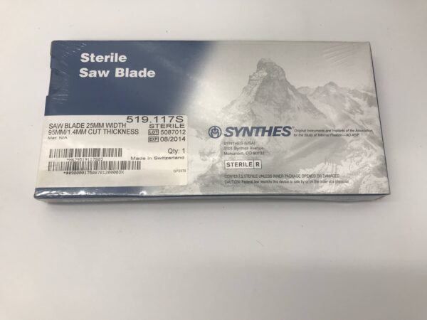 SYNTHES 519.117S Saw Blade 25mm Width, 95mm/1.4mm Cut Thickness (X)
