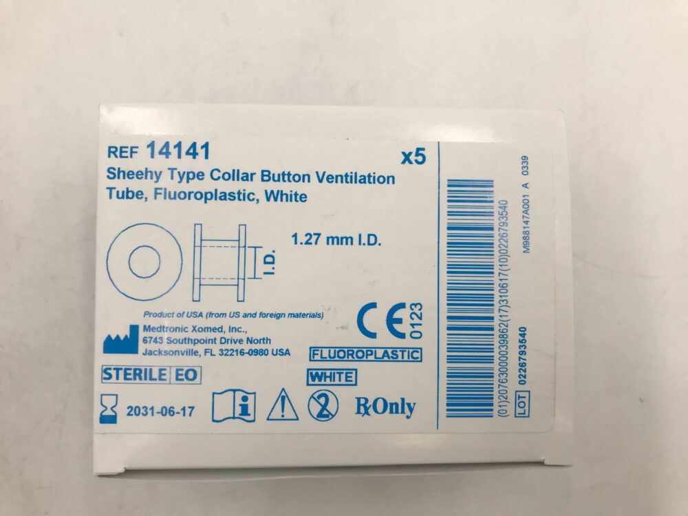 MEDTRONIC 14141 Sheehy Type Collar Button Ventilation Tube Fluoroplastic  White 1.27mm (5/Box)
