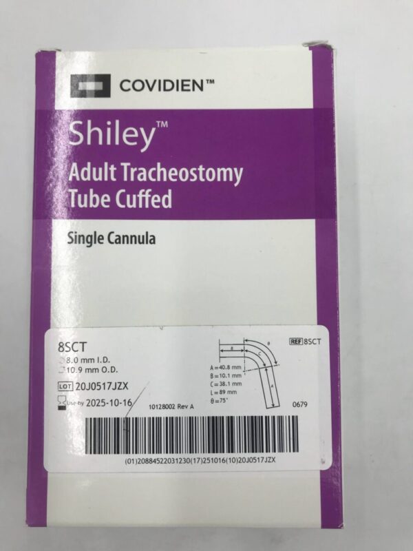 COVIDIEN 8SCT Shiley Adult Tracheostomy Tube Cuffed, Single Cannula 8mm x10.9mm