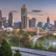 View of downtown Atlanta, Georgia, with tall buildings and clear skies.