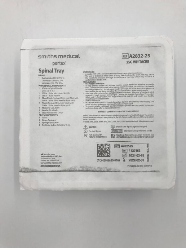 SMITHS MEDICAL A2832-25 Portex Spinal Tray 25G (X)