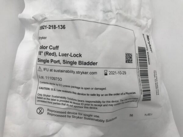 STRYKER 5921-218-136 Color Cuff 18in Luer-Lock Single Port Single Bladder, Red (Reprocessed)(X)