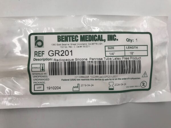 BENTEC MEDICAL GR201 Radiopaque Silicone Penrose Tube LF 1/4in x 18in