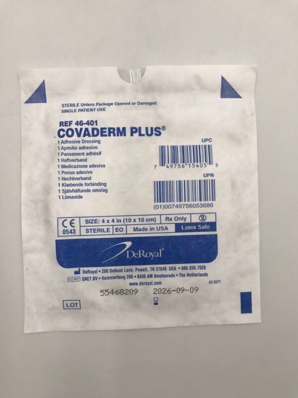 DEROYAL 46-401-1 Covaderm Plus Adhesive Dressing 4in x 4in (20/Case)