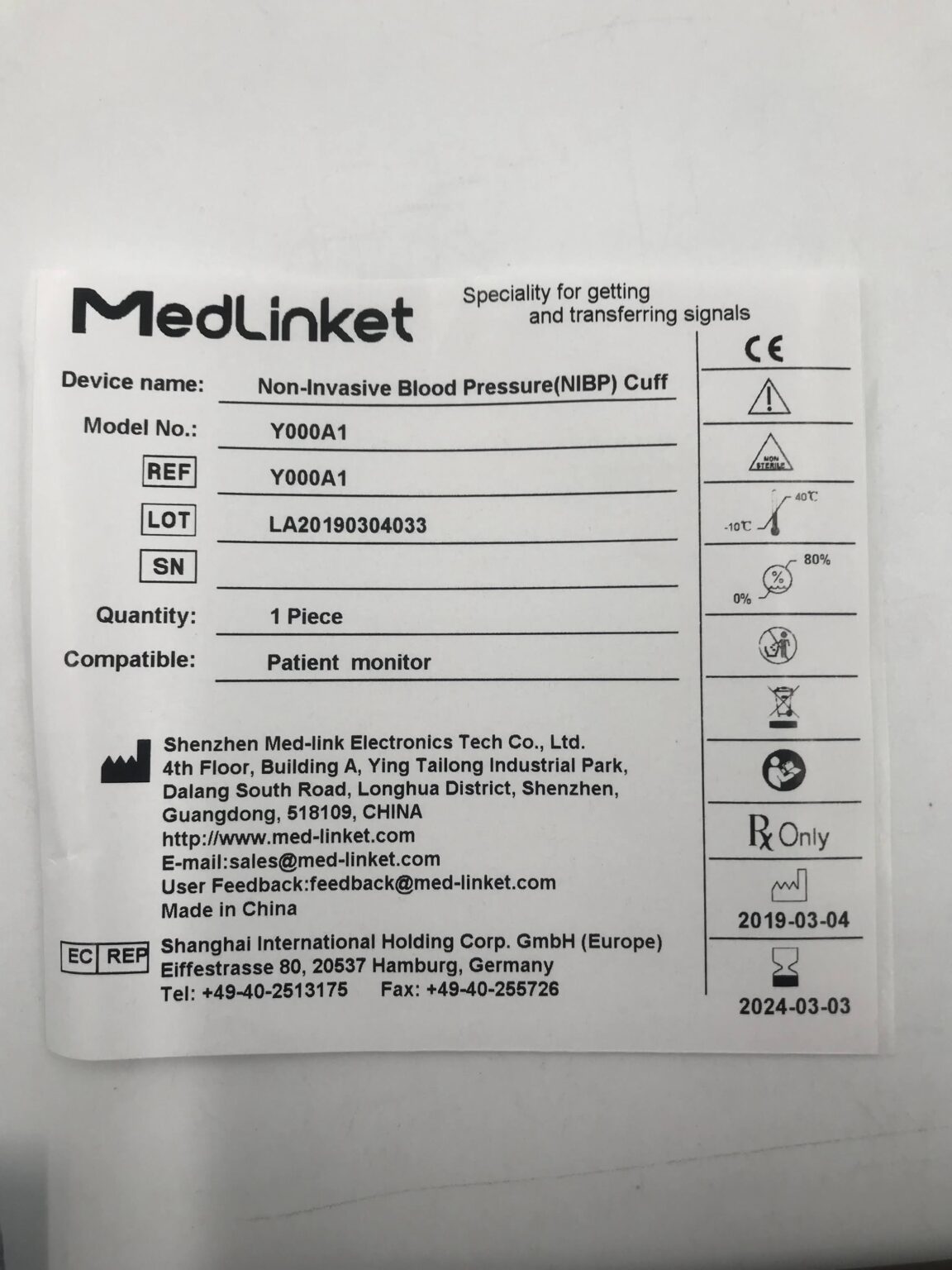 SHENZHEN MED-LINK Y000A1 MedLinket Non-Invasive Blood Pressure