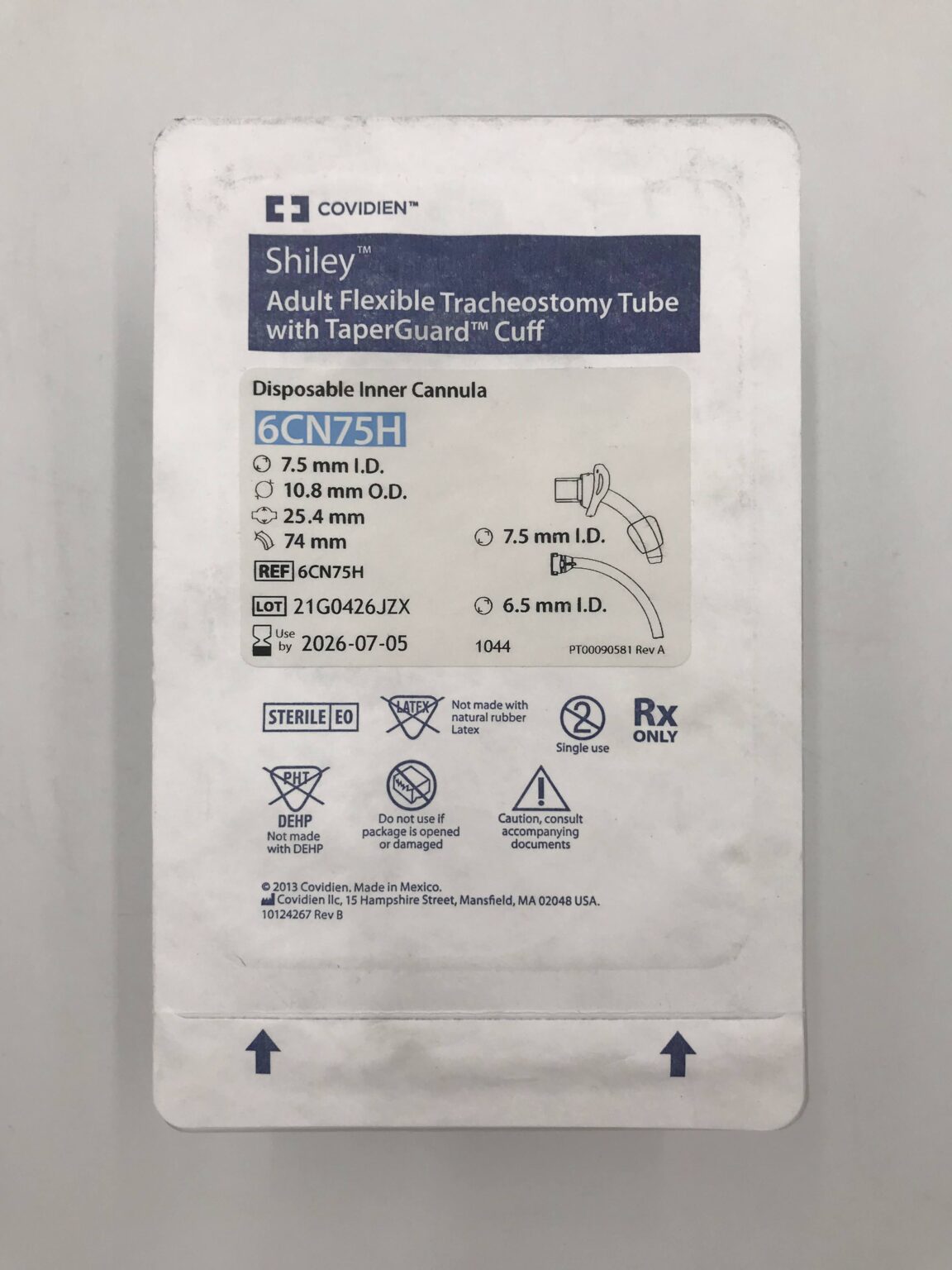 COVIDIEN 6CN75H Shiley Adult Flexible Tracheostomy Tube w