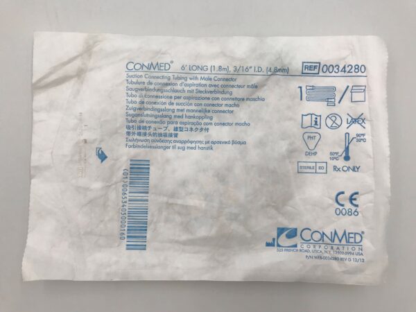 CONMED 0034280 Suction Connecting Tube w/ Male Connector 6ft Long 3/16" I.D. (X)