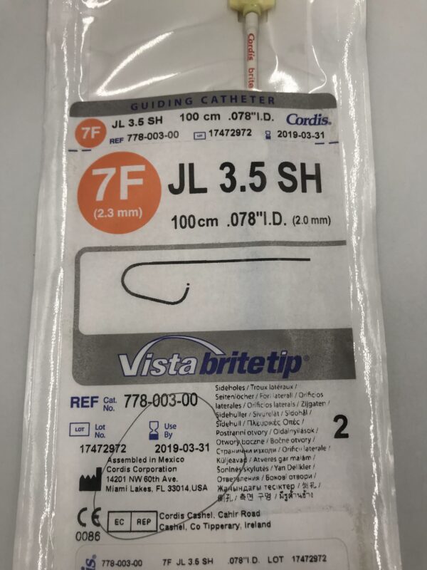CORDIS 778-003-00 JL 3.5 SH Vista Brite Tip Guiding Catheter, 7F 100cm  (X)
