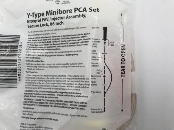 Hospira 14279-28 Y-Type Minibore PCA Set Integral PAV, Injector Assembly, Secure Lock, 86 inch (X)