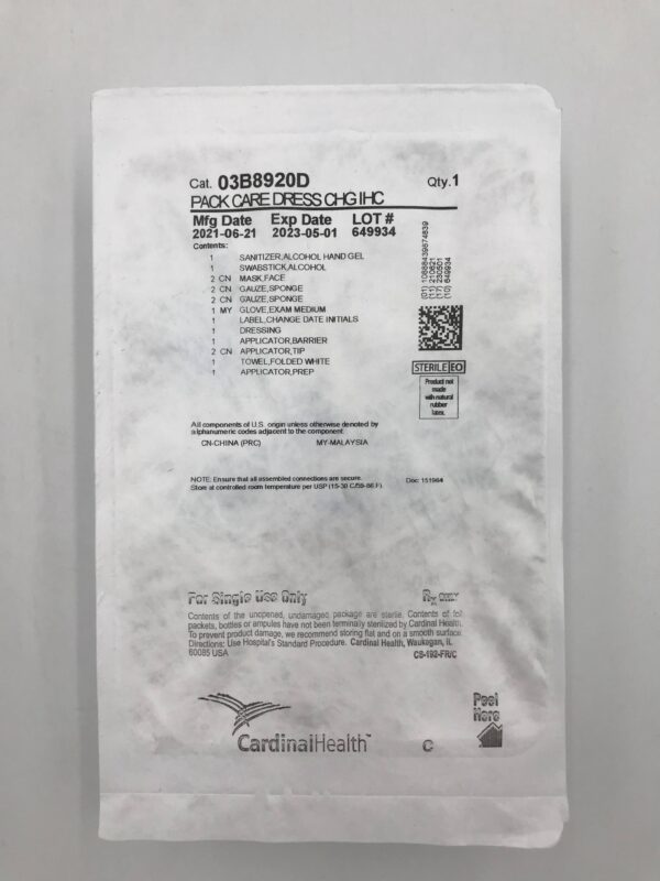 CARDINAL HEALTH 03B8920D Pack Care Dress CHG IHC