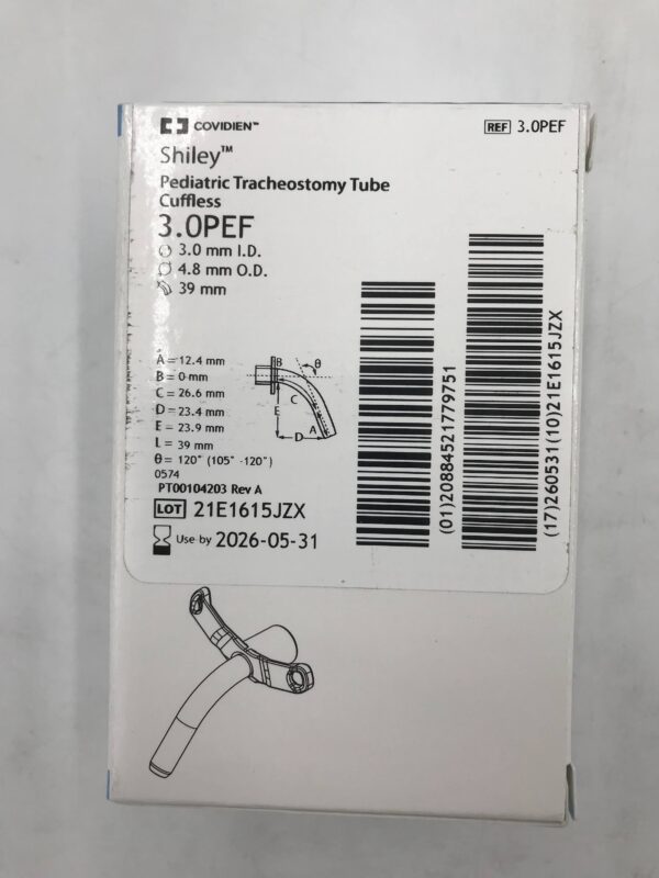 COVIDIEN 3.0PEF Shiley Pediatric Tracheostomy Tube Cuffless 3x4.8x39mm