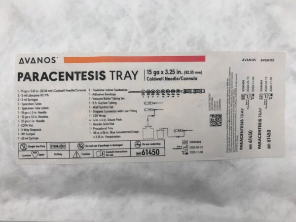 AVANOS 61450 Paracentesis Tray 15Ga x 3.25in (X)