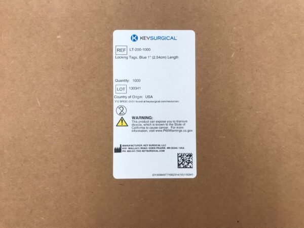KEY SURGICAL LT-200-1000 Locking Tags, Blue 1in (1000/Case)