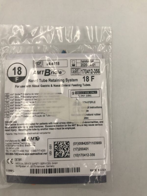 Applied Medical e4-4118 AMT Bridle Nasal Tube Retaining System 18F (X)
