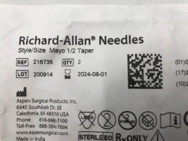 ASPEN SURGICAL 216735 Richard-Allan Needles Style Mayo 1/2 Taper (2/Pkg)