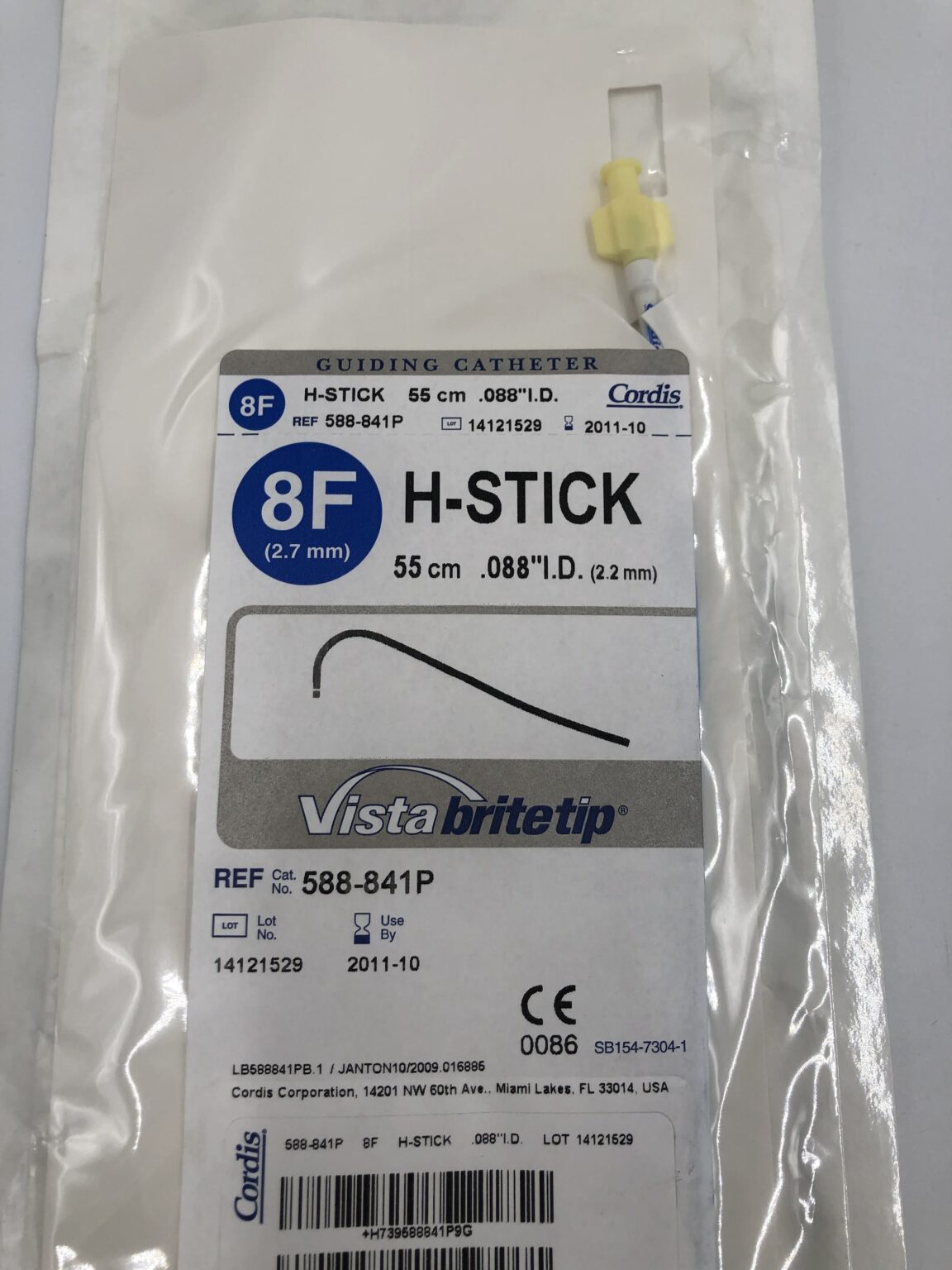 Cordis 588-841P Vista BriteTip H-STICK Guiding Catheter 8F 55cm (X