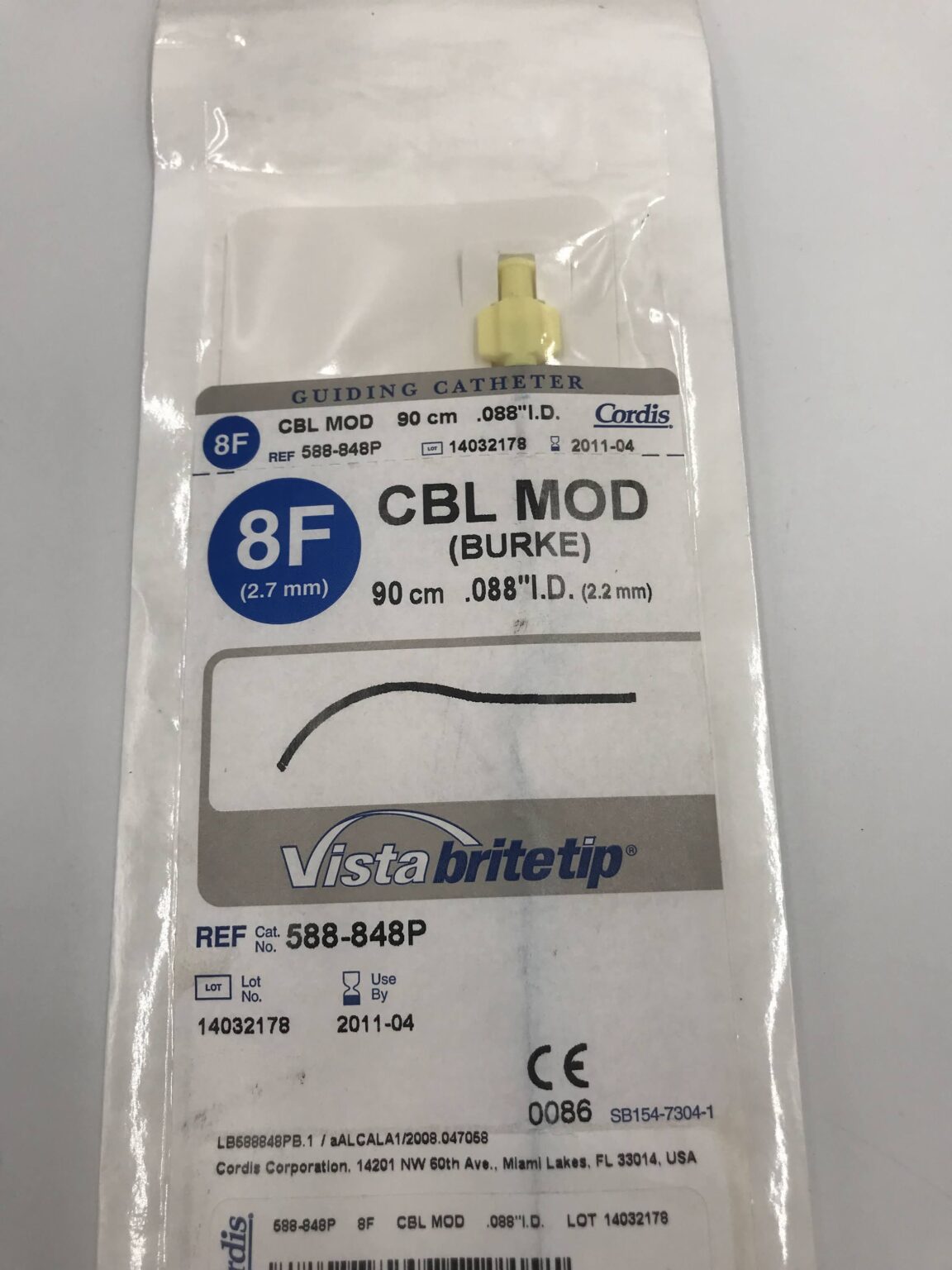 Cordis 588-848P Vista BriteTip Guiding Catheter CBL MOD 8F (X
