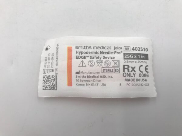 SMITHS MEDICAL 402510 Hypodermic Needle-Pro EDGE Safety Device 25G x 1in (100/Bag) (X)