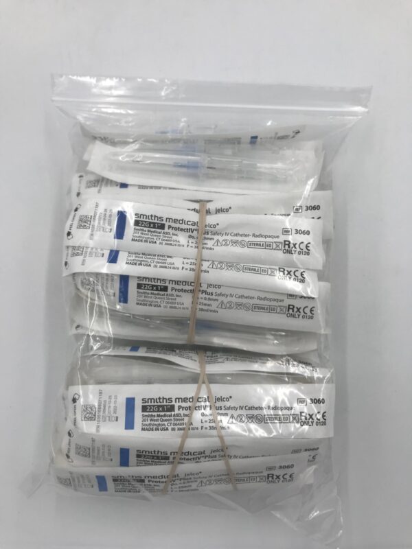 SMITHS MEDICAL 3060 Jelco ProtectIV Plus Safety IV Catheter-Radiopaque 22G x 1in (50/Bag)(X)