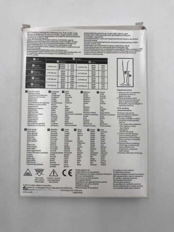 COVIDIEN 4284 T.E.D. Anti-Embolism Stockings for Continuing Care Knee Length, Lg, Long (X)
