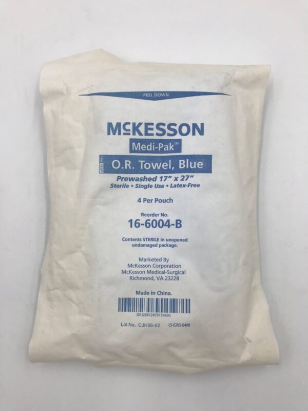 McKesson 16-6004-B Medi-Pak O.R. Towel Blue Prewashed 17in x 27in (4/Pkg)