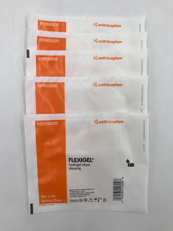SMITH & NEPHEW 59500200 Flexigel Hydrogel Sheet Dressing 4in x 4in (5/Box)