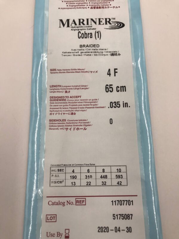 AngioDynamics 11707701 Mariner Cobra (1) Braided 4F Angiographic Catheter (X)