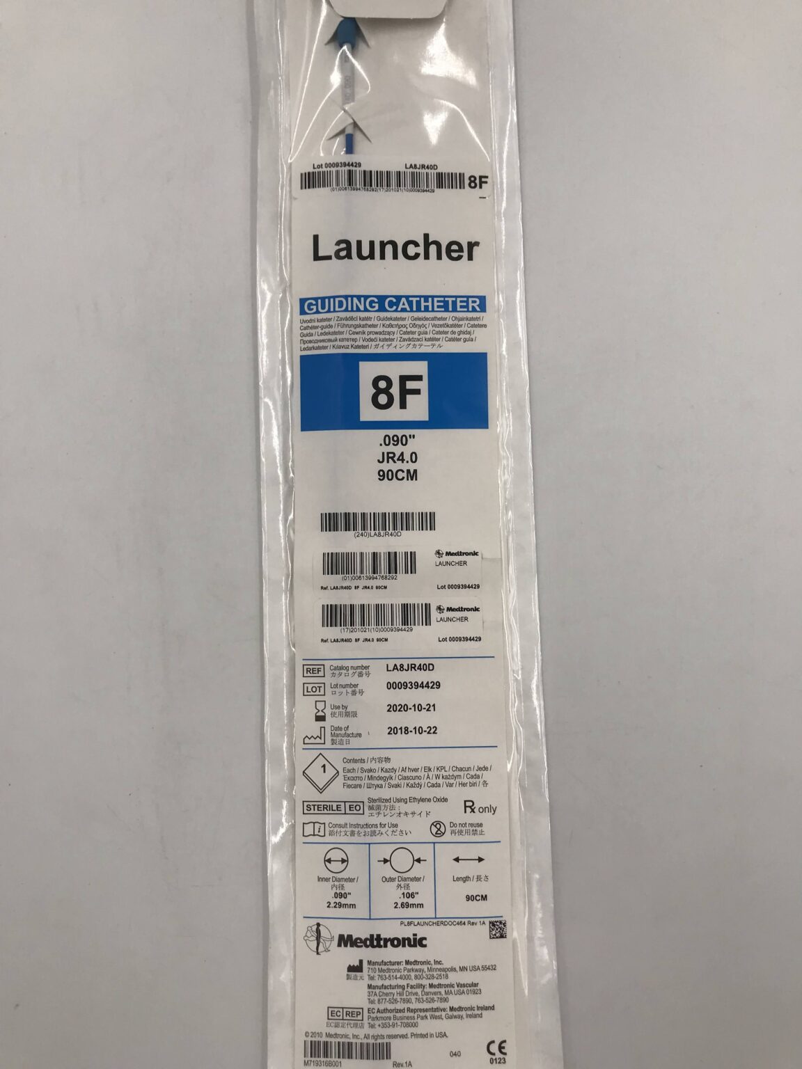 MEDTRONIC LA8JR40D Launcher Guiding Catheter JR4.0 8F (X) - GB