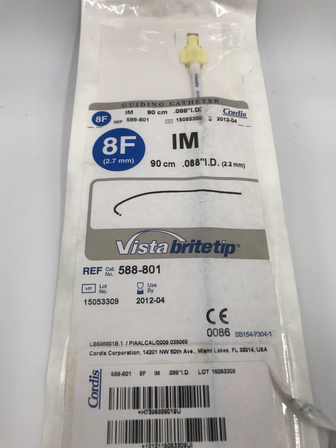 Cordis 588-801 Vista BriteTip IM Guiding Catheter 8F 90cm (X) - GB