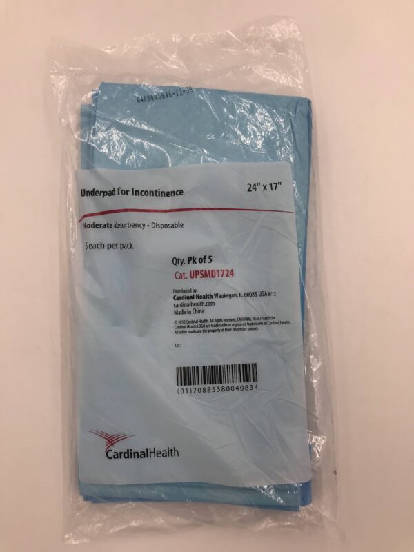 CARDINAL HEALTH UPSMD1724 Underpad for Incontinence, Moderate Absorbency 24in x 17in (5/Pkg)
