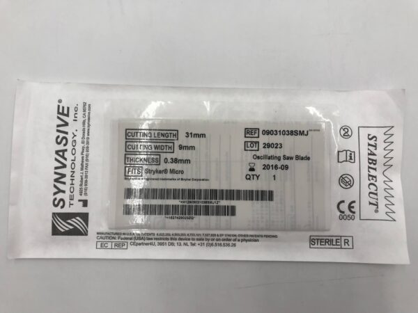 Synvasive 09031038SMJ Oscillating Saw Blade C.L.=31mm, C.W.=9mm (X)
