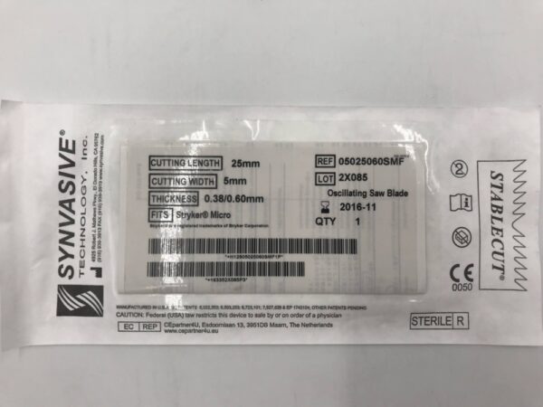 Synvasive 05025060SMF Oscillating Saw Blade C.L.=25mm, C.W.=5mm (X)
