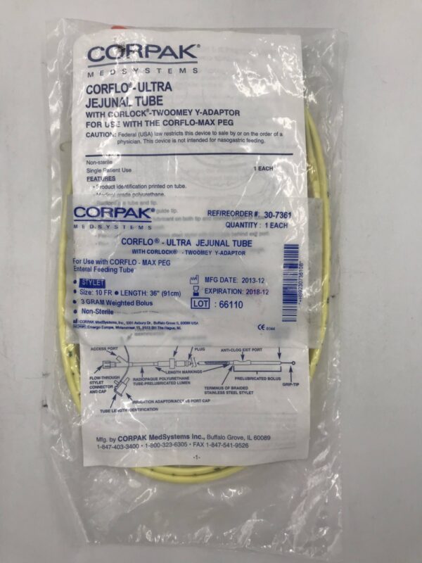 CORPAK 30-7361 Corflo-Ultra Jejunal Tube w/ Corlock Twoomey Y-Adaptor Size 10Fr Length 36" (X)