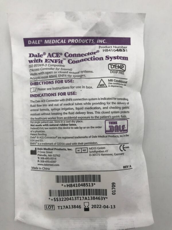 Dale Medical 485 Dale Ace Connector with ENFit Connection System (X)