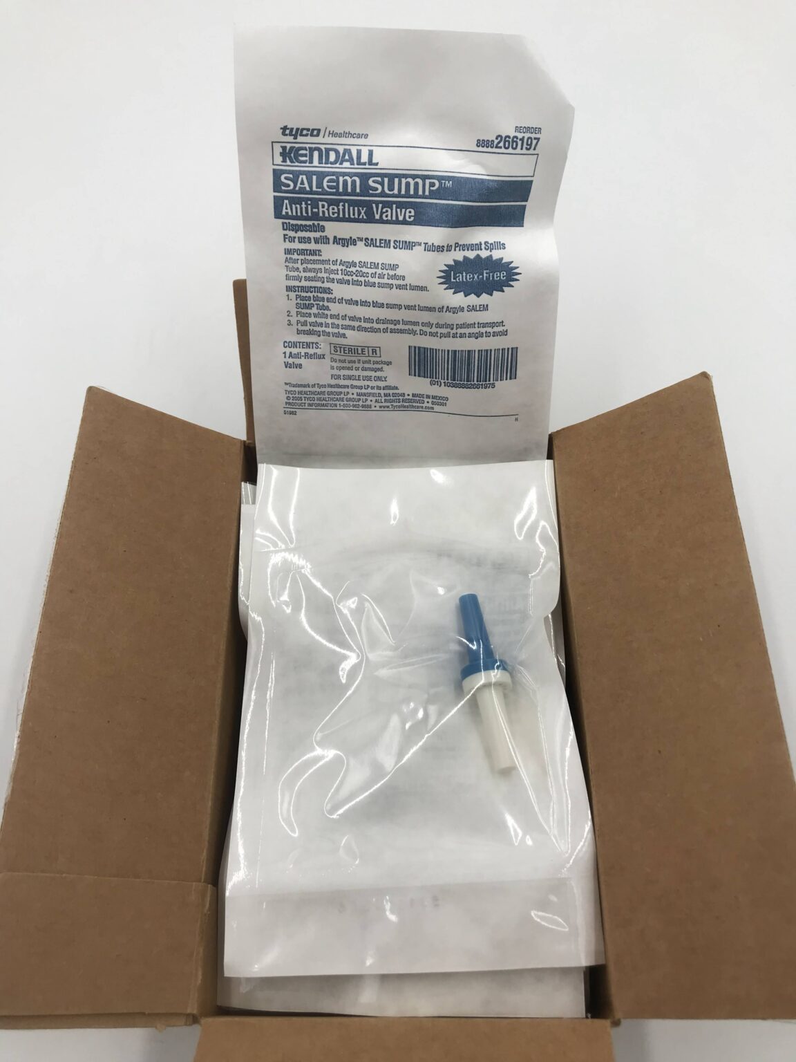 Tyco 266197 Kendall Salem Sump Anti-Reflux Valve Latex Free (10