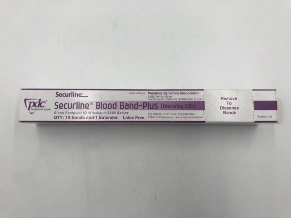 PDC 2407-22-PDB Securline Blood Band-Plus. Blood Recipient ID Wristband (10 Band and 1 Extender/Box)