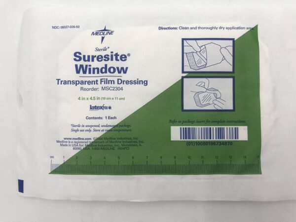Medline MSC2304 Suresite Window Transparent Film Dressing 4" X 4.5"