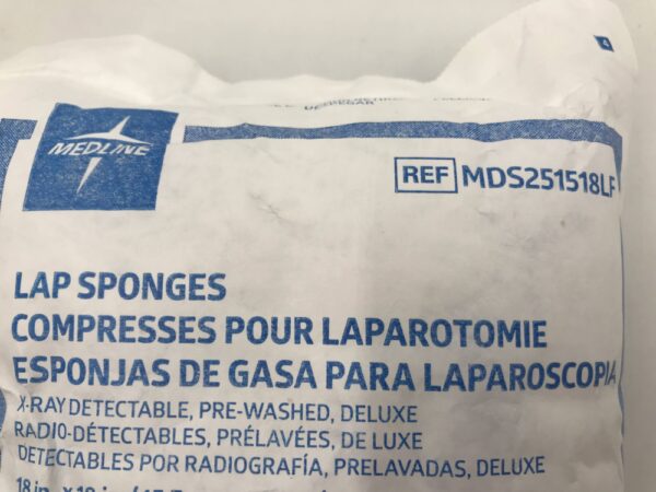 Medline MDS251518LF Lap Sponges  X-Ray Detectable, Pre-Washed, Deluxe 18in x 18in (5/Pkg)