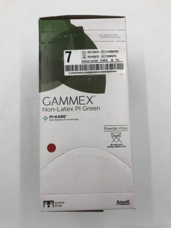 ANSELL 20685270 Gammex Non-Latex PI Green PF Surgical Gloves, Size7 (50Pairs/Box)