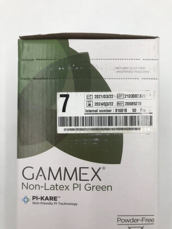 ANSELL 20685270 Gammex Non-Latex PI Green PF Surgical Gloves, Size7 (50Pairs/Box)