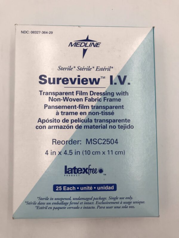 Medline MSC2504 Sureview I.V. Transparent Film Dressing Non-Woven Fabric Frame 4in x 4.5in (25/Box)