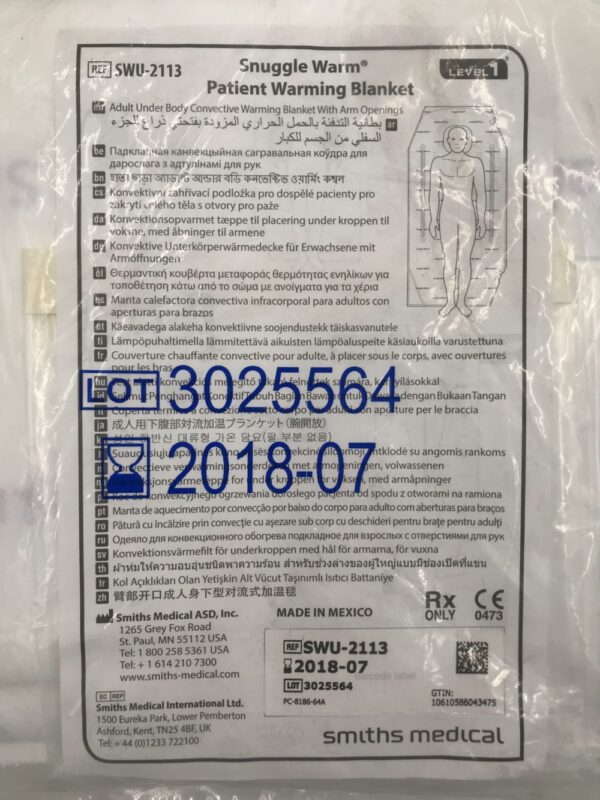 SMITHS MEDICAL SWU-2113 Snuggle Warm Patient Warming Blanket, Level 1 (X)