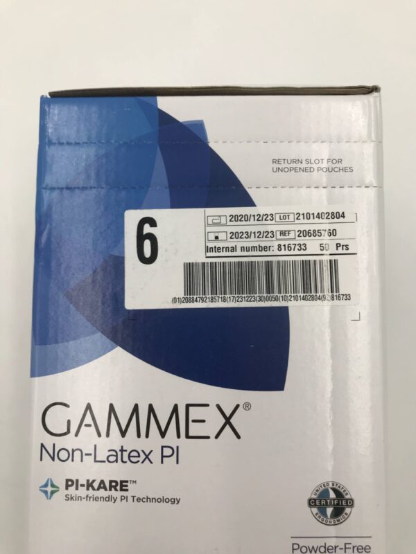 ANSELL 20685760 Gammex Non-Latex PI Surgical Gloves, 6 (50pairs/ Gloves)